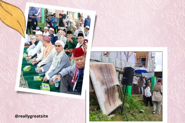 Suasana ziarah akbar di Makam Pangeran Kramojayo dan plang nama bertuliskan keterangan "Cagar Budaya" roboh dan rusak tergeletak di samping pagar  (Nasir)