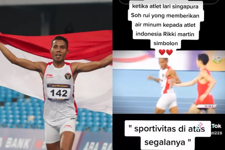 Viral Momen Sportivitas Atlet Singapura Berbagi Minum dengan Atlet Indonesia di SEA Games 2023 Banjir Pujian (foto:egan/kemenpora.go.id dan tangkapan layar tiktok)