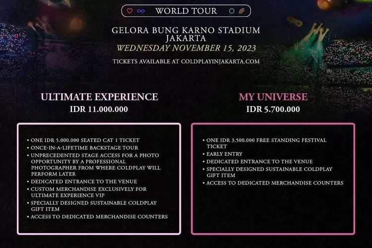 Tiket Coldplay bisa didapat melalui link resmi. Diimbau oleh penyelenggara agar membeli hanya melalui link resmi (tangkapan layar @coldplayfansindonesia)