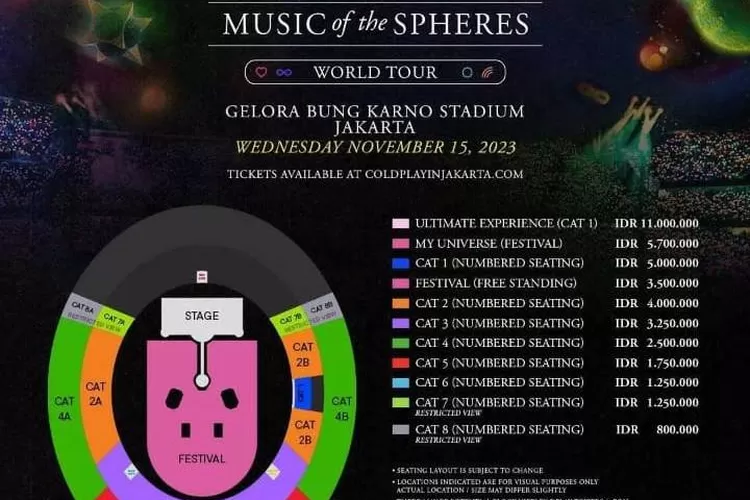 Berikut tarif tiket  Coldplay di Indonesia, November mendatang. (tangkapan layar instagram @coldplayfansindonesia)