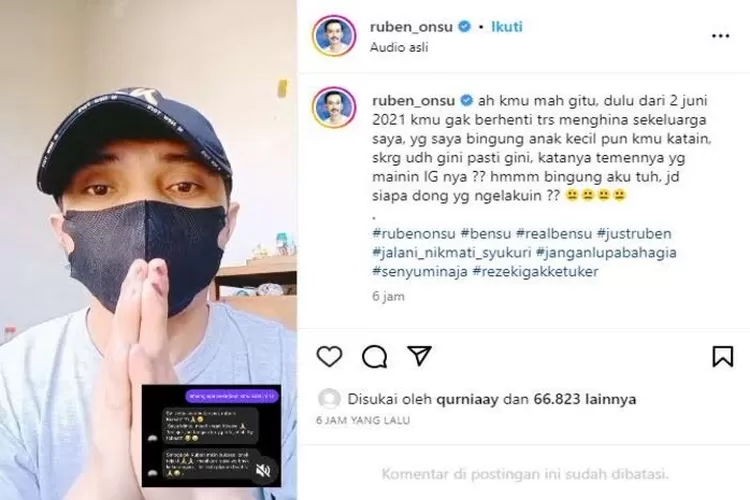 Ruben Onsu mengunggah video pelaku yang menghina Betrand Peto dan keluarga (Layar Tangkap Instagram @ruben_onsu)