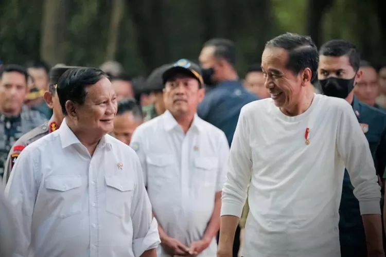 Momen Menhan Prabowo dan Presiden Jokowi tertawa (Kemhan)