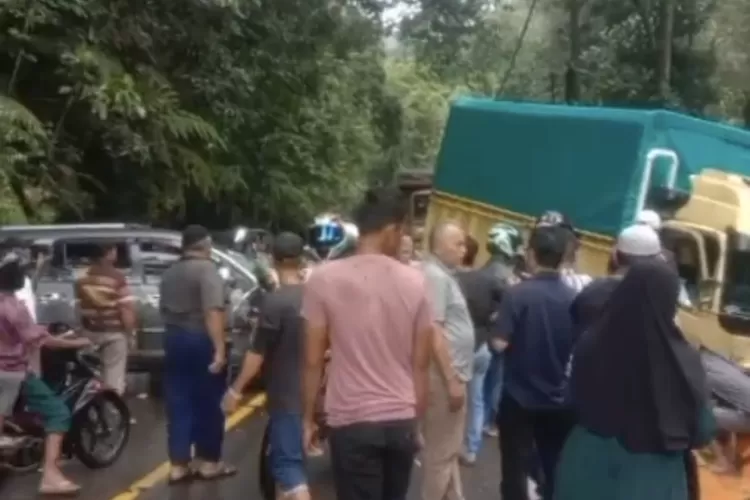Sebuah mini bus yang diduga armada travel terlibat kecelakaan dengan truk di Kelok 9 50 Kota (Istimewa)