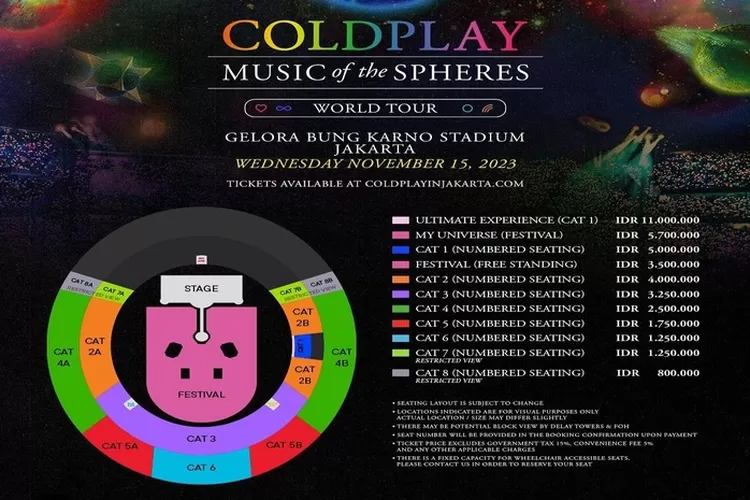 layout harga tiket dan seatplan konser Coldplay di Jakarta