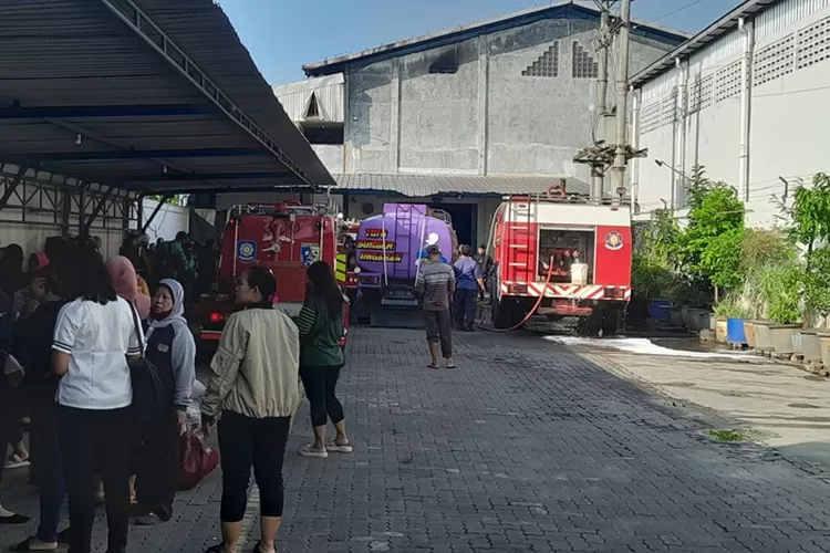 Petugas pemadam sedang memadamkan sisa-sisa api kebakakan pabrik di Mranggen Demak.  (Ayosemarang.com/ Audrian Firhannusa)