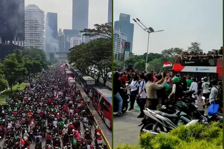 Kemacetan panjang akibat arak-arakan menyambut kepulangan Timnas Indonesia ( twitter.com/jalur5_,twitter.com/sukatakoyakiii)