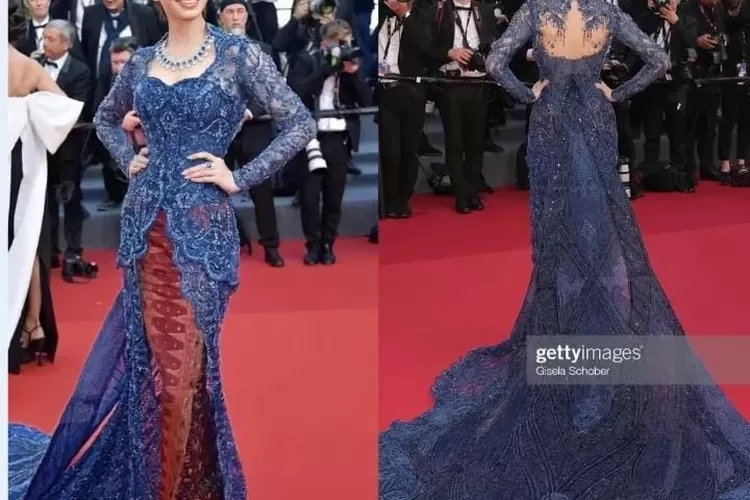 Raline Shah mengenakan Kebaya Biru di acara Cannes Film 2023 (instagram @Maisonbaaxcoutrue)