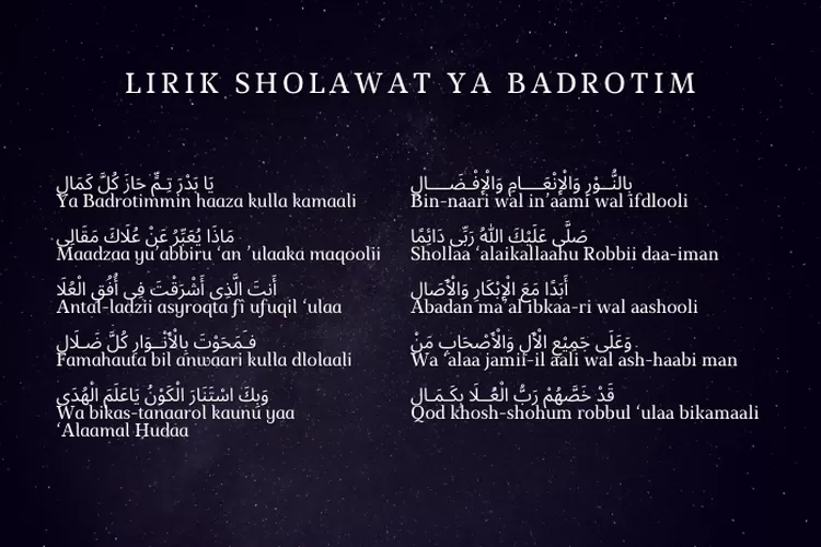 Lirik Sholawat Ya Badrotim Teks Arab Latin Beserta Terjemahannya Untuk Panduan Ketika 2224