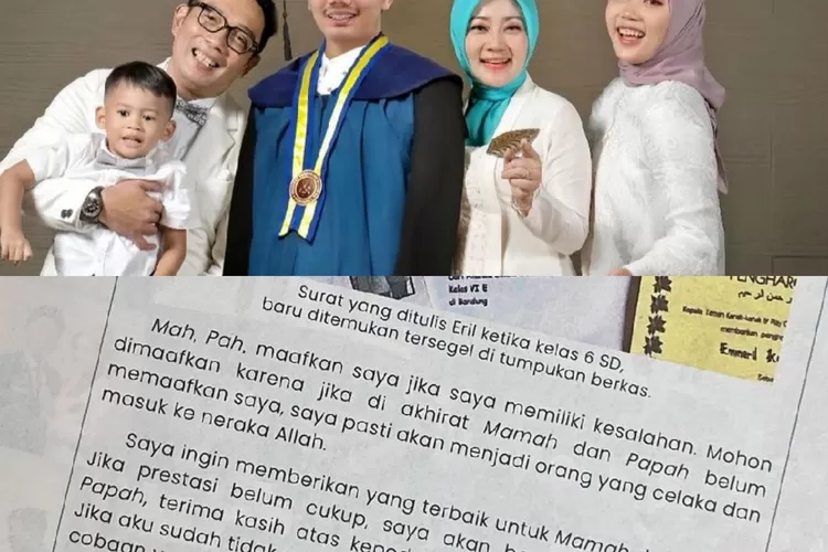 Kolase Foto Keluarga Ridwan Kamil dan Isi Surat dari Eril Saat Kelas 6 SD (Instagram @ataliapr)