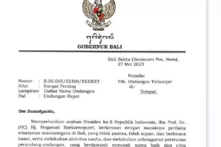  Surat Resmi Gubernur Bali Undang Bupati/Wali Kota Se-Provinsi