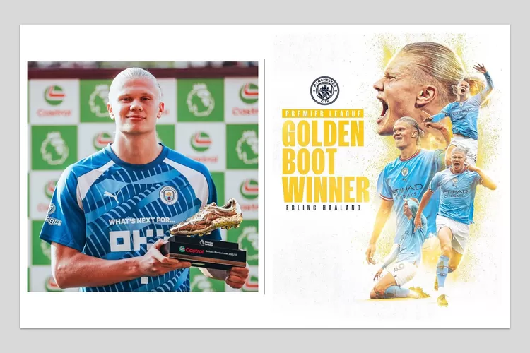 Potret Erling Haaland top skor premier league saat meraih penghargaan golden boot di Premier League (Instagram @mancity)