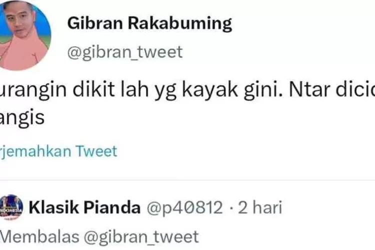 Tangkapan layar Twitter milik Gibran membalas hinaan yang ditujukan kepada istrinya (Twitter)