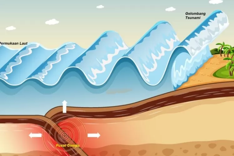 Ilustrasi proses terjadinya tsunami. (doc.geosciences.ui.ac.id)