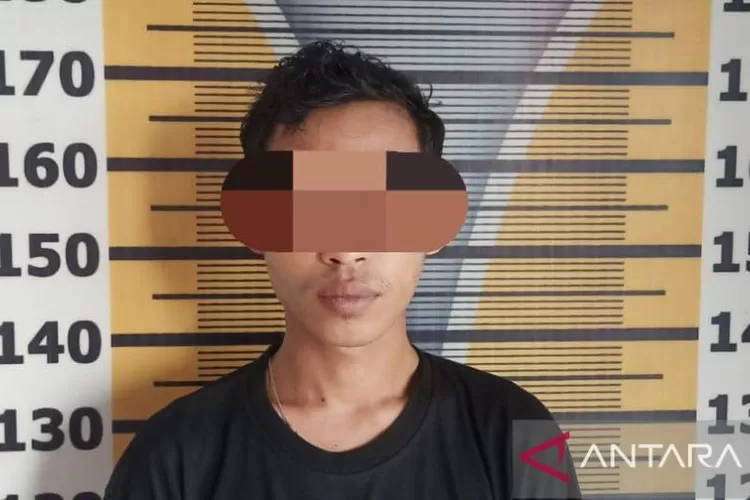 Seorang pria MH (26) pelaku pengedar narkotika jenis sabu ditahan di Polres Tebing Tinggi. ( ANTARA/HO-Humas Polres Tebing Tinggi)