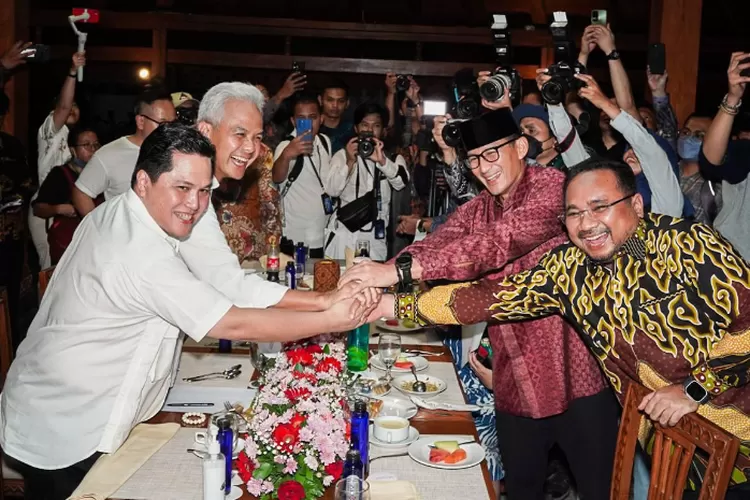 Sandiaga Uno bersama Ganjar Pranowo, Erick Thohir dan Yaqut Cholil Qoumas. (Kemenparekraf)