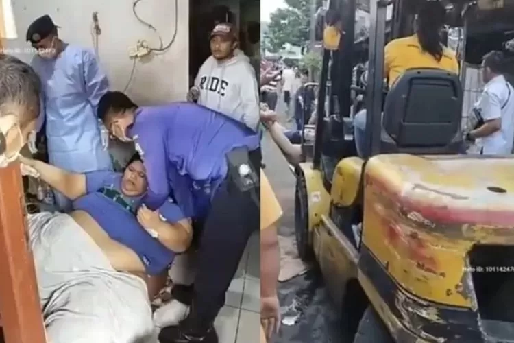 Proses evakuasi M Fajri, pria obesitas di Tangerang menggunakan alat berat
