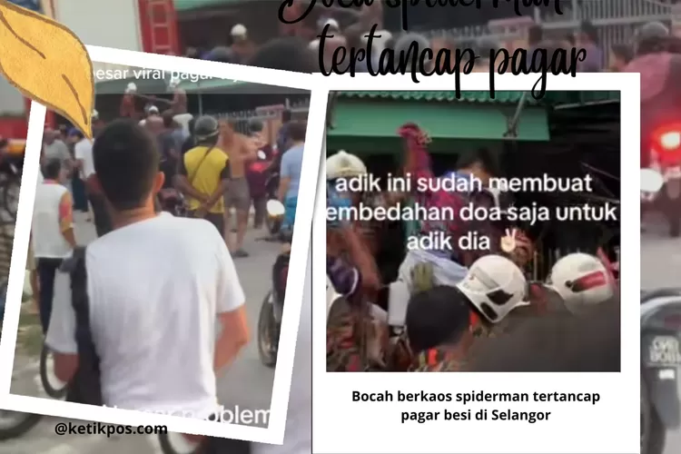 Bocah berkaos Spiderman tertancap pagar besi di Selangor. Warganet salut karena korban tak tampak menangis.   (tangkapan layar tiktok @azimkeciwaa)