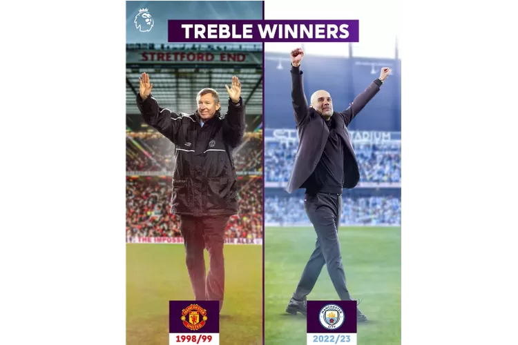 Manchester City menyamai rekor Manchester United sebagai tim asal Inggris yang berhasil meraih treble winner (Instagram @premierleague)
