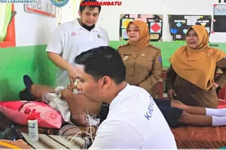 Saat ninjau Pemeriksaan Jantung Di SMPN 1 Rantau Selatan  (Realitasonline.id/RS)