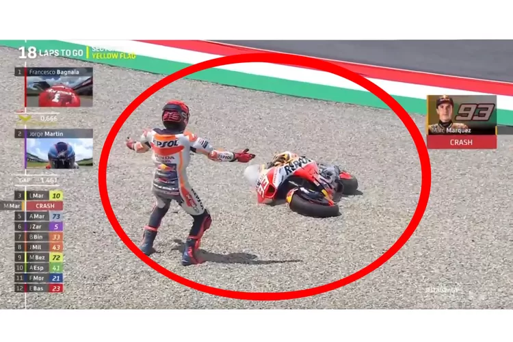  Marc Marquez crash lowside pada lap ke 15 dari 23 Lap (Live streaming MotoGP)