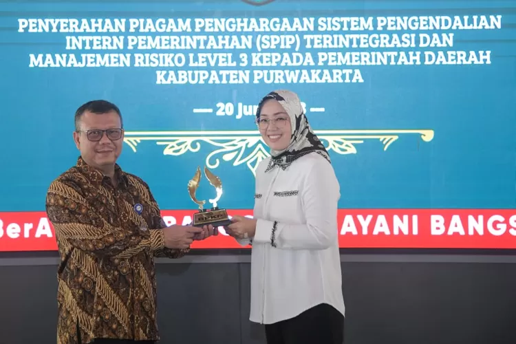 Bupati Purwakarta Anne Ratna Mustika menerima penghargaan untuk Pemkab Purwakarta. (Diskominfo Purwakarta)