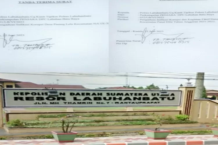 Surat laporan terhadap dua oknum kades disampaikan ke Kantor Polres Labuhanbatu diduga penyelewenagan DD (Realitasonline.id/RS)