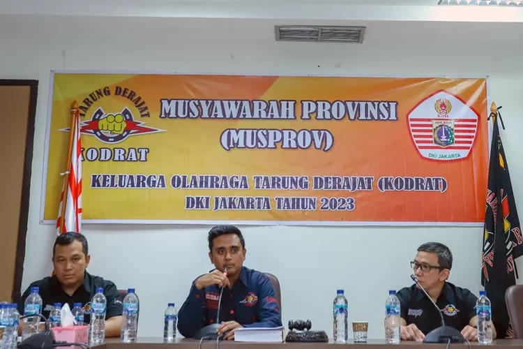 Ketua Umum Tarung Derajat terpilih Dr (C) Andhika Rahman SH, MH menyampaikan sambutan di acara Musprov Tarung Derajat DKI Jakarta.