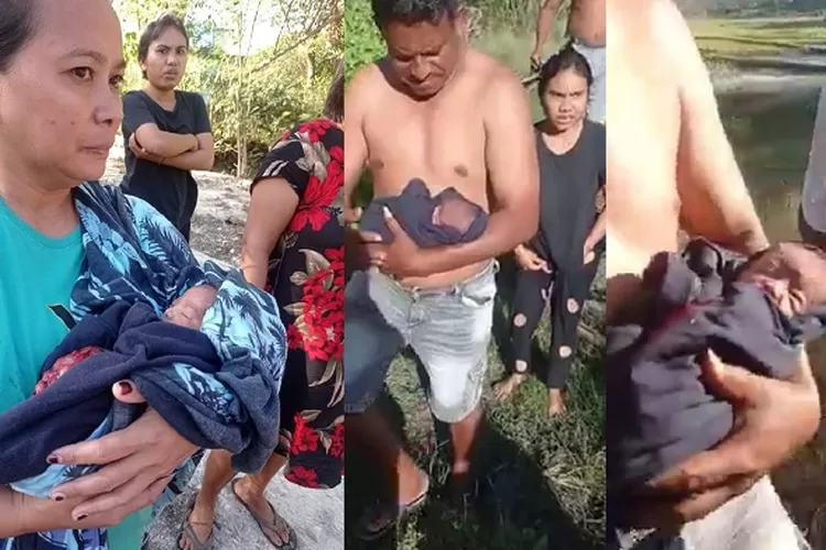 Warga Kupang Timur membawa bayi malang yang dibuang di sawah ke Puskesmas Oesao, Kupang. Jumat (30/6/2023).  (Tangkapan Layar)