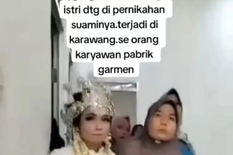 Viral istri sah bersama ibunya menggerebek suaminya yang sedang menikah lagi dengan wanita lain di Karawang. (TikTok @ndrian)