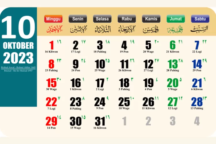 Kalender Jawa Oktober 2023 Lengkap Beserta Weton dan Penentuan Hari Baik (Farazinux.com)