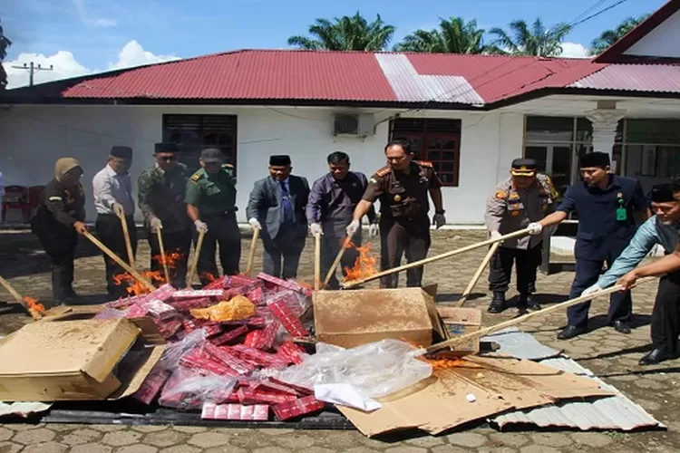 Pemusnahan BB yang telah berkekuatan hukum di halaman Kejaksaan Negeri Padang Lawas ( Realitasonline.id/SS)