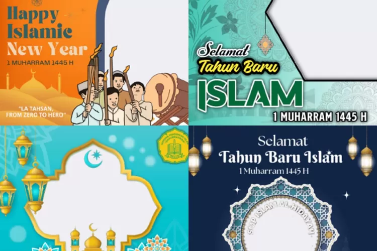 Kumpulan link twibbon 1 Muharram 1445 H, kartu ucapan yang gratis dengan desain elegan untuk status WA dan IG. (Kolase Twibbonize.com)