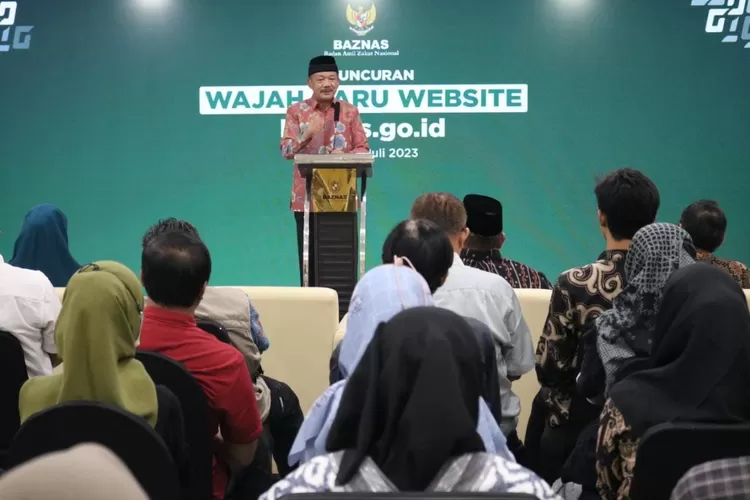 Ketua Baznas Noor Achmad menyampaikan  sambutan peluncuran Website Wajah Baru Baznas, Kamis (20/7/2023).