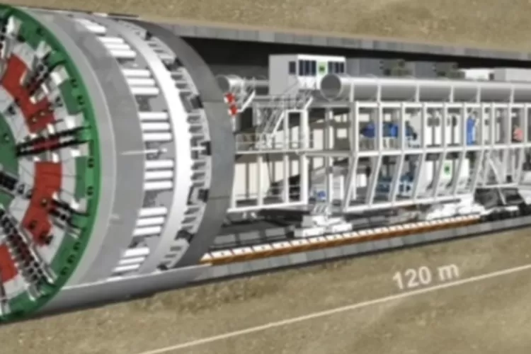 Ilustrasi mesin TBM terowongan jalan tol Sumbar-Riau.  (Tangkapan Layar YouTube gumilang jalan-jalan)
