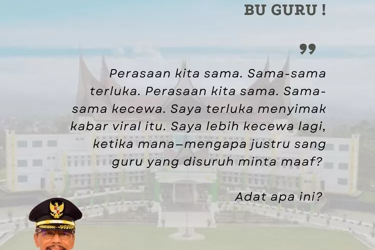 Bupati Lima Puluh Kota, Safaruddin kecewa dengan permintaan maaf guru SDN 07 Sariak Laweh.  (Instagram @safaruddindtbandaro)