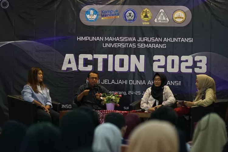  Himpunan Mahasiswa Jurusan Akuntansi (HMJA) Universitas Semarang (USM) menggelar kegiatan talkshow Action 2023.