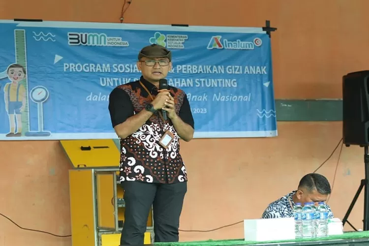 VP CSR PT Inalum Ali Hasian memberikan arahan tentang komitmen perusahaan tentang Stunting diseputaran perusahaan  (Realitasonline/H.Guntur Singa)