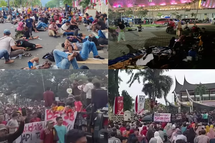 Kolase foto aksi demo masyarakat Nagari Air Bangis menuntut Gubernur Sumatera Barat H. Mahyeldi Ansharullah, S.P (Instagram)
