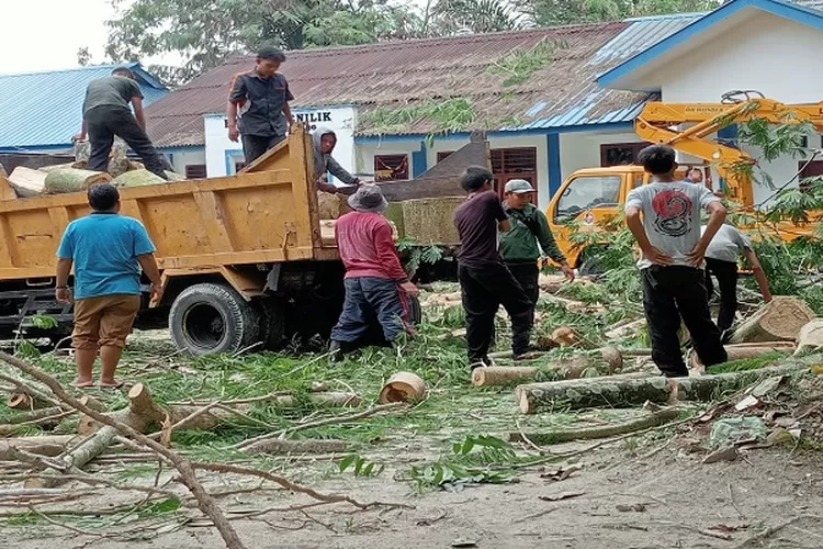 Para siswa PKL sedang memuat kayu balok potongan kedalam truk Dinas SDA-BMBK (Realitasonline.id/zul)