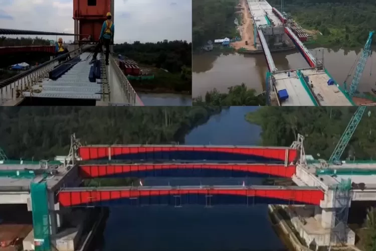Kolase foto proses pembangunan jembatan Tol Terpanjang Indonesia di Palembang yang bernilai Rp22,16 triliun (YouTube @Sahabat.Alip_Official)