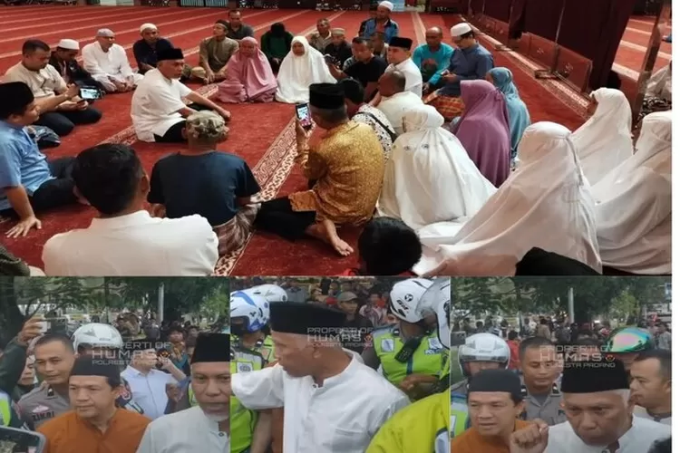 Gubernur Sumbar saat sholat di masjid raya lalu temui aksi masa Pasaman Barat. (Tangkap layar Instagram/@polrestapadang)
