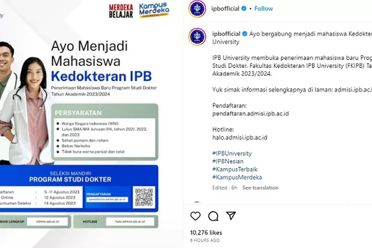 Fakultas Kedokteran IPB Buka Pendaftaran Mahasiswa Baru, Ini Cara ...