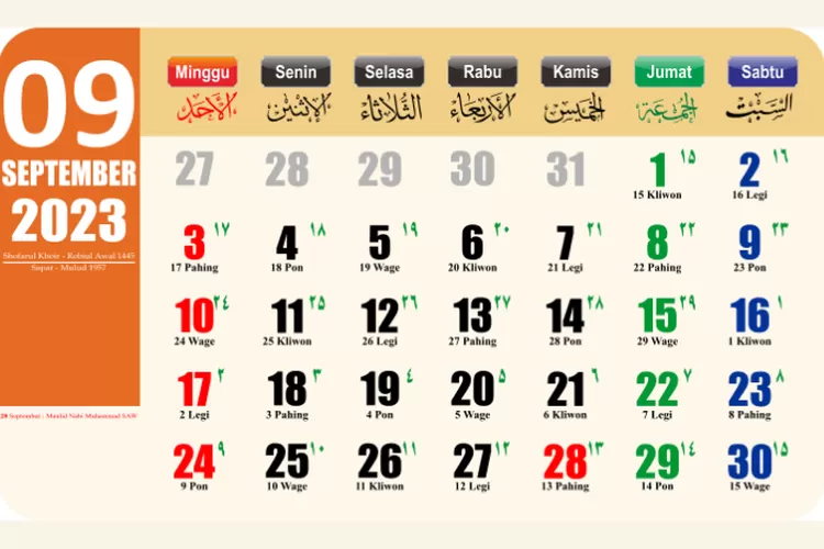 Kalender Jawa September 2023 (Farazinux.com)