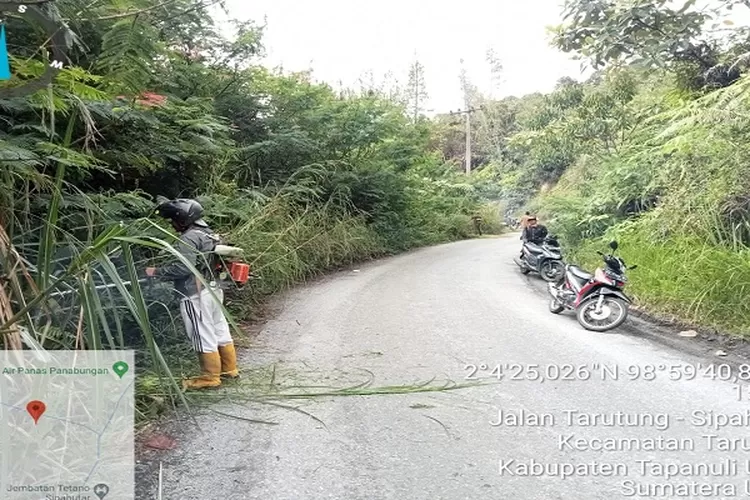 warga Parbaju Tonga dikoordinir Dinas PUPR Taput melakukan pembabatan ilalang di sisi jalan lintas provinsi yang membahayakan pengguna jalan  ( Realitasonline.id/Alpon Situmorang)