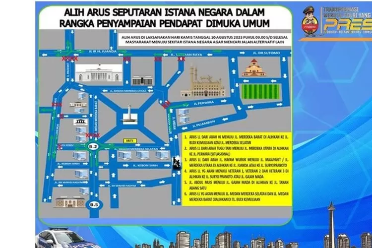 Rekayasa lalu lintas di Patung Kuda. (Twitter TMC Polda Metro Jaya)