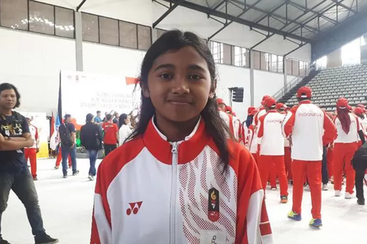 BANGGA: Atlet termuda Kontingen Indonesia di SEA Games 2019, Kyandra Kailana Susanto, sebelum berangkat ke Filipina, belum lama ini.