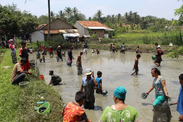 TANGKAP: Warga tiga desa di Kecamatan Rumpin menang- kan ikan di kolam milik salah satu cakades yang unggul dalam pilkades.
