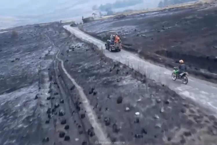 Kondisi Gunung Bromo Pascakebakaran Menghitam Diselimuti Abu Rumput