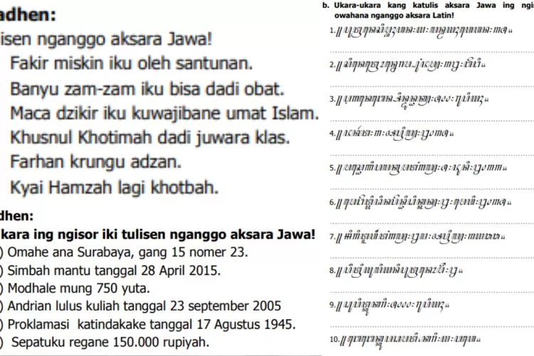 Bahasa Jawa kelas 9 halaman 17 18 19 Gladhen: Aksara rekan dan angka Jawa