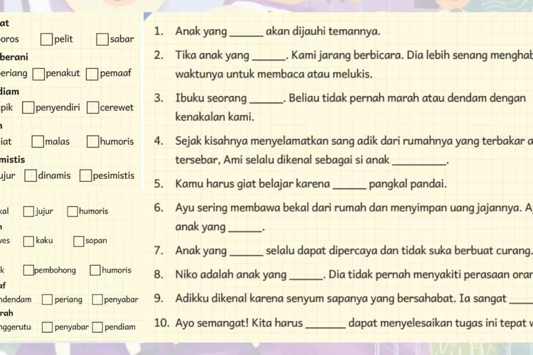 Bahasa Indonesia kelas 5 halaman 16 17 Latihan Kurikulum Merdeka: Antonim dan kalimatnya